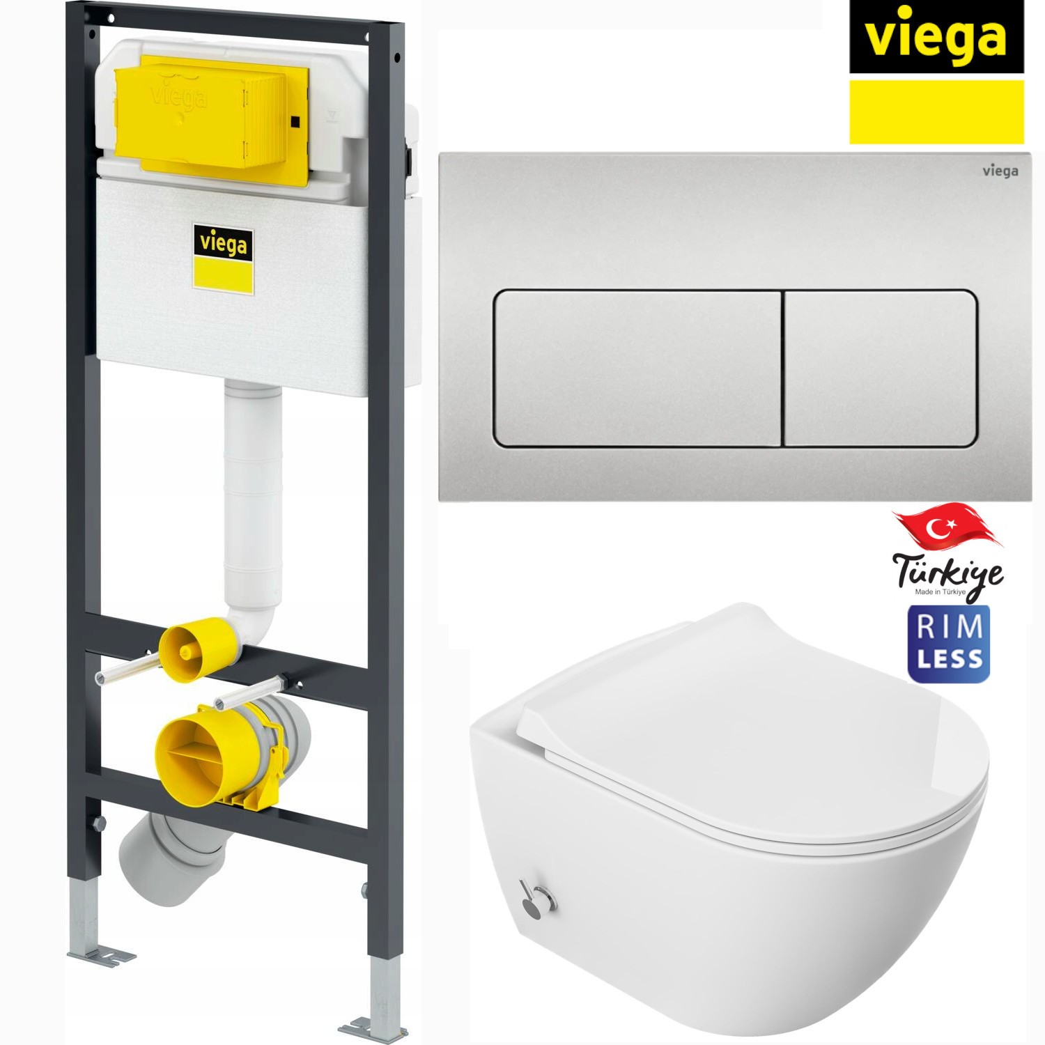Wc-komplettset Rimless Mit Bidetfunktion Viega Prevista Dry 51x36 Cm