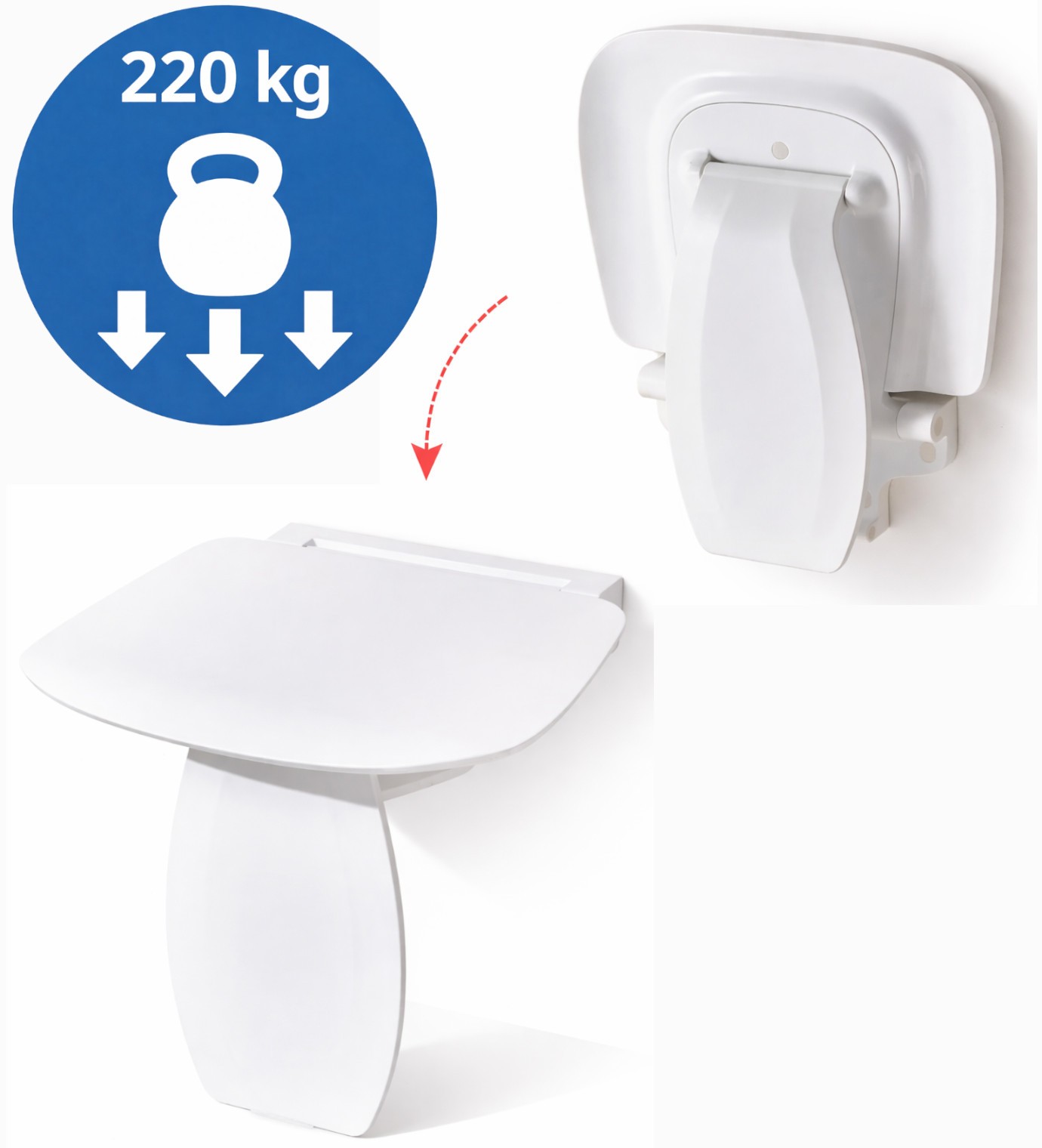 Duschsitz Klappbar, Bis 220 Kg Alpina 42x39,7 Cm