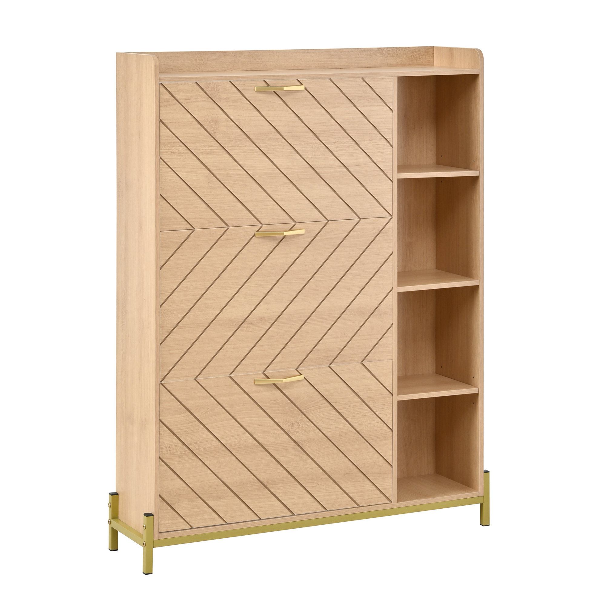 Modenuit Schuhkipper Mit 3 Klappen Und Seitenregalen Mdf Eichenoptik 90 X 24 X 119 Cm