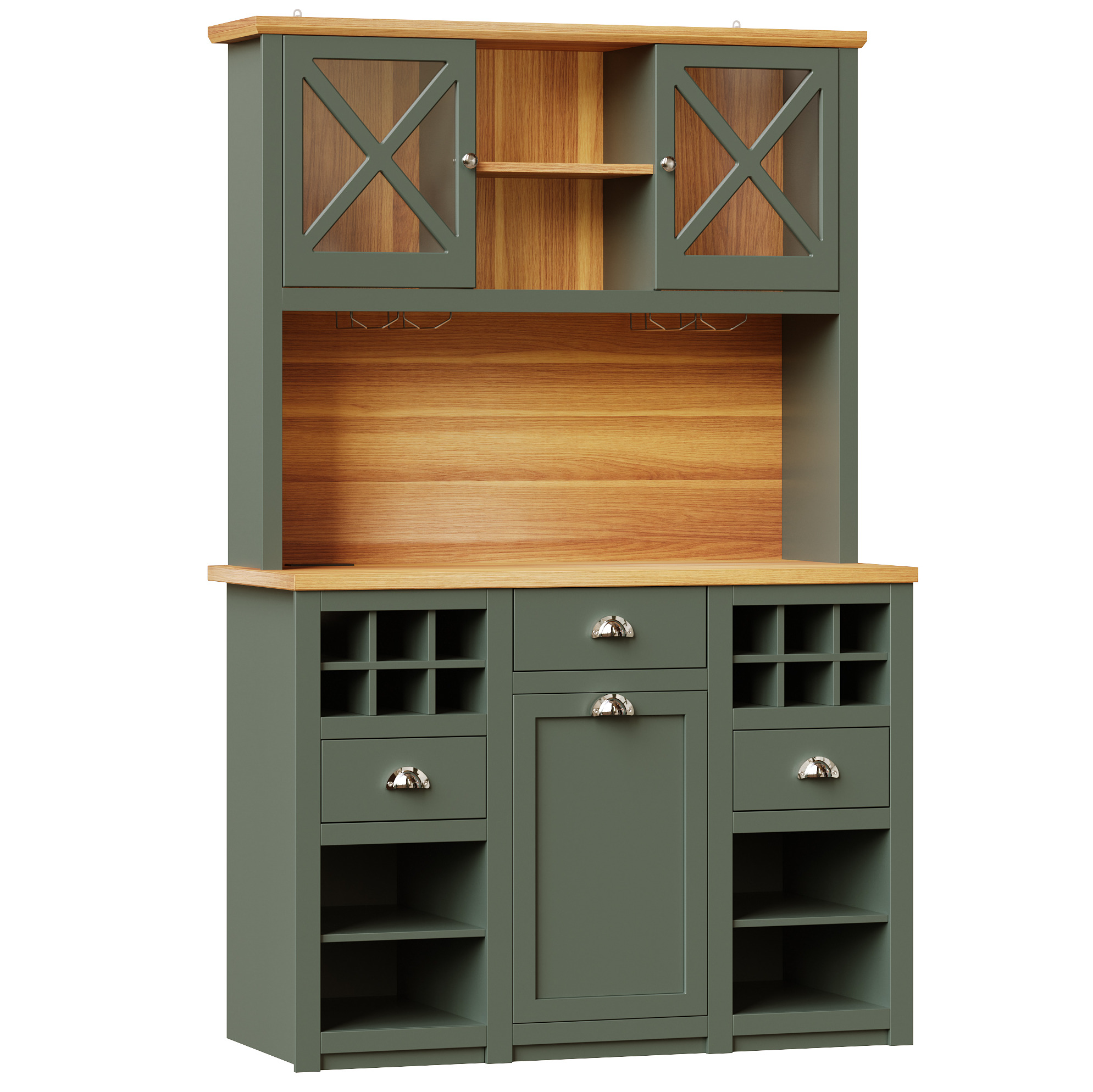Küchenhochschrank 120 X 45 X 188 Cm Mit Led, Glas, Weinregal Und Steckdosen