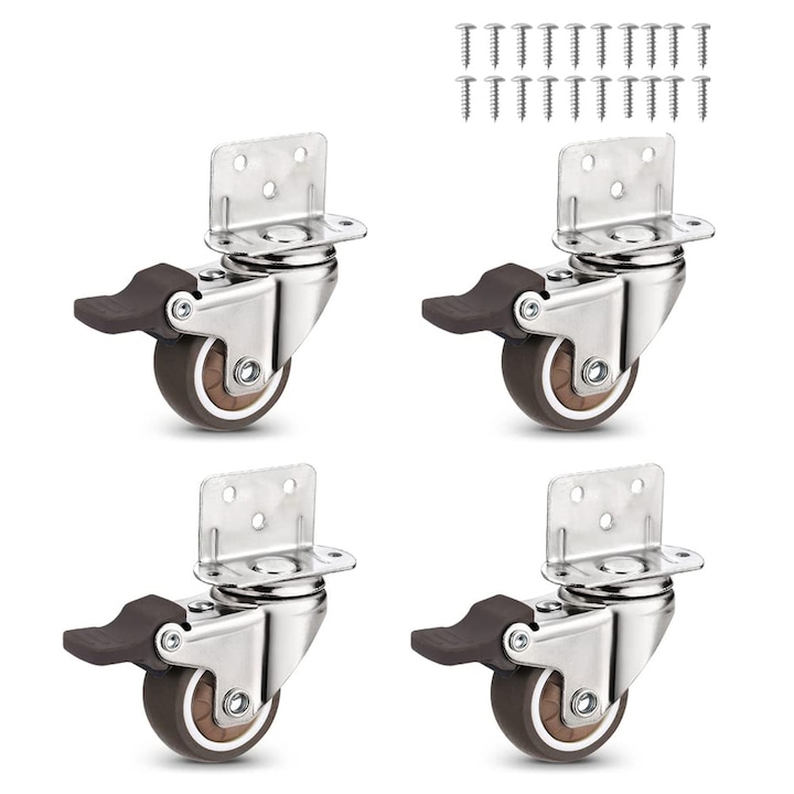 4er-set Lenkrollen, Axroad Mall, Möbellenkrollen Mit Bremsen, Geräuschlos, 360°-drehung, Max. Traglast 100 Kg, Einfache Montage Und Bedienung, Für Kleine Diy-projekte, Kinderbetten, Edelstahl/gummi, 3