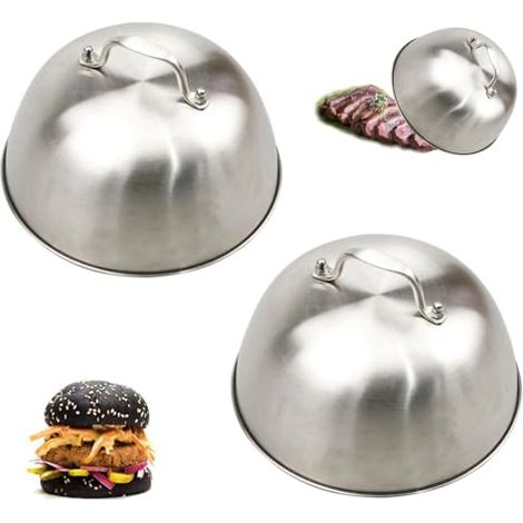 2er-set Plancha-glocke, Burger-kochglocke Mit Griff, Hamburger-glocken Aus Edelstahl, Für Cheeseburger, Grillen, Steak, Bacon - Spülmaschinenfest