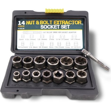 14-teiliges Mutterextraktor-set – Hochfester Kohlenstoffstahl – Inklusive Sechskantadapter – Für Beschädigte Schrauben Und Muttern