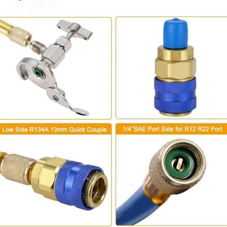 Füllschlauch-kit, Kältemittel-nachfüllschlauch Mit Manometer 2,75 Zoll, R134a-dosenventil Und Schnellkupplung, 1/4-zoll-außengewinde-adapter-kit Und Bpv31-anstechventil Für Klimaanlage