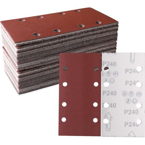 100-teiliges Schleifpapier-set 93 X 185 Mm – Quadratisches, Selbstklebendes Schleifpapier Mit 8 Löchern – Körnung 240 Sortiert – Zum Polieren Und Entfernen Von Rost