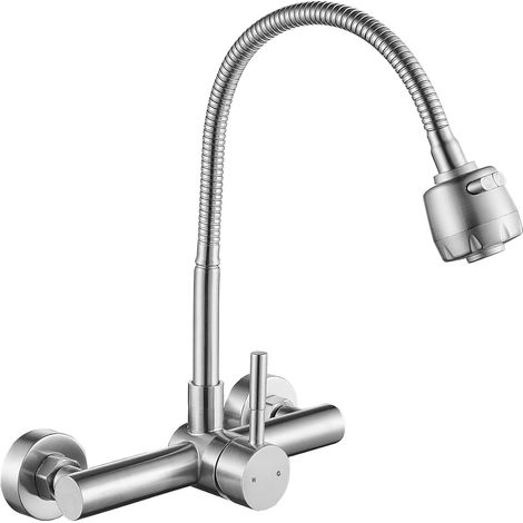Wandmontierter Kükenarmatur Mit 8-zoll-mittelpunkt Und Flexiblem Sprühkopf, Mischarmatur Aus Edelstahl, Gebürstete Nickel-küchenarmatur, Bleifrei.