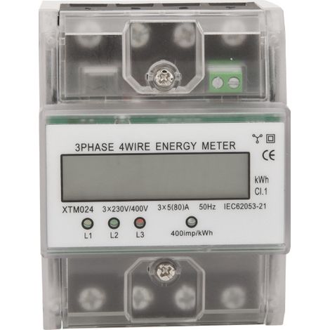 Dreiphasen-energiezähler Mit 4 Drähten 220/380v 5-80a Energieverbrauch Kwh Zähler Installation Auf Din-schiene Digitaler Elektrizitätszähler Mit Beleuchtetem Lcd-bildschirm, Modell: Transparent