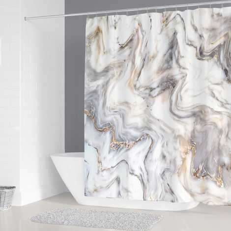 Marmorduschvorhang 180×180 Cm, Duschkurset Aus Drei Teilen (45×75 Cm), Moderner Abstrakter Stil In Grau, Gold, Weiß Und Braun Mit Marmor-textur, Waschbarer Wasserdichter Stoff, Für Badewanne