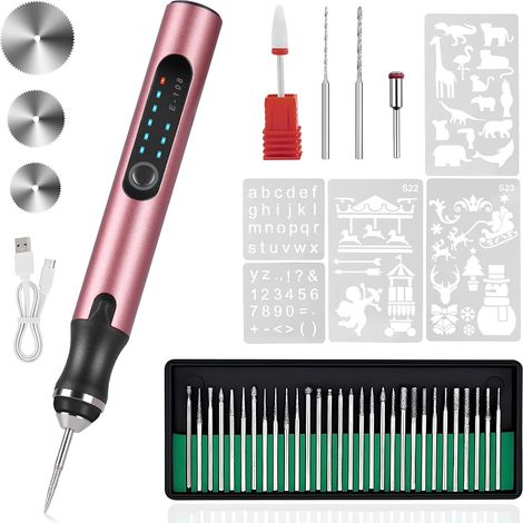 Elektrischer Gravierstift Mit 37 Bits, Wiederaufladbare Kabellose Gravurmaschine Per Usb, Geeignet Zum Gravieren Von Schmuck, Holz, Glas Und Stein (rosa).