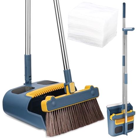 Pelle Und Besen Mit Langem Stiel, Besen- Und Schaufel-set Mit 30 Staubbindetüchern, 180° Drehbarer Besen Für Innenbereich, Küche Und Garten (blau-orange)