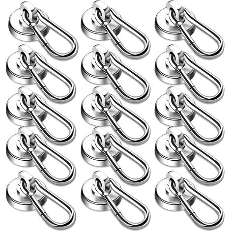 Magnetische Haken, Hochfeste Neodym-magnete Mit 22 Kg Haltekraft, Mit Drehbarem Karabiner, Ideal Für Kühlschränke, 15er-pack
