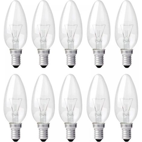 Glühlampe Kerzenform E14 40w 230v, Flammlampe E14, Dimmbar Warmweiß 2700k, 400lm, Transparente C35-lampe, Für Kronleuchter, Schreibtischlampe, Packung Mit 10 Stück