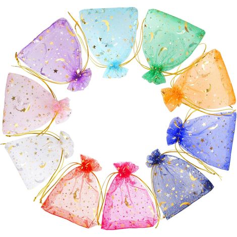 Organza-beutel, 100 Stück, 10 X 15 Cm, Stern- Und Mond-motiv, Schmuckgeschenk-taschen, Geschenkverpackungen Aus Organza, Für Hochzeiten, Formelle Anlässe Und Festlichkeiten