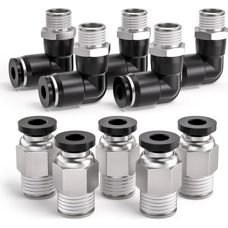10 Stück 8 Mm Auf 1/4" Bsp Gewindeadapter, Durchgehend Und 90-grad-winkel, Pneumatische Schnellkupplung, Pl8-02 / Pc8-02