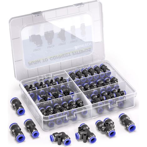 46 Stück 6-mm-schnellverschluss-druckluftschlauchverbinder-set Pneumatisch (gerader Verbinder / Gewinkelter Verbinder / T-stück / Verteiler 6 Mm Und Reduzierverbinder 4-6,4-8,6-8 Mm)