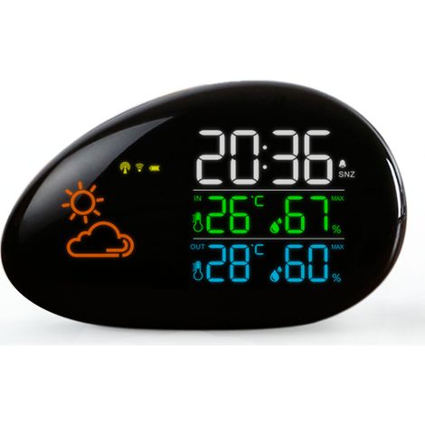 153x97x61mm Funk-wetterstation Mit Innen- Und Außensensor, Temperatur, Wettervorhersage, Luftfeuchtigkeit, Led-farbdisplay, Uhr, Wecker