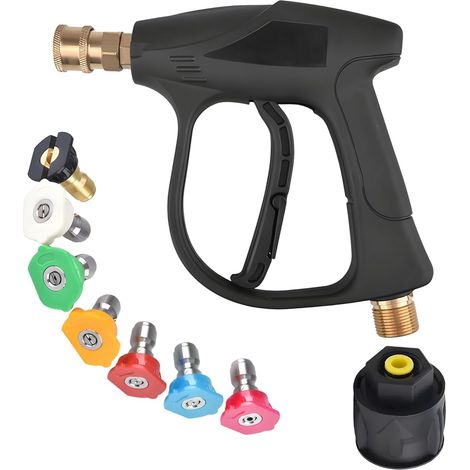 Hochdruckreinigungs-pistole, Kurze Düse 4350 Psi, Mit M22-schlauchanschluss 14 Mm Und Schnellverbindung 1/4 Zoll, Inklusive 7 Wasserdüsen Für Autowäsche Und Terrassenreinigung