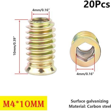 20 Stück Sechskant-gewindebuchsen, Holzgewindeeinsätze, M4x10mm Gewindemuttern, Einschraubgewindeeinsatz Für Möbel