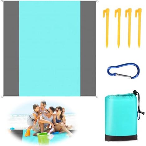 Strandmatte 210 X 200 Cm, Strandmatte Mit Sandabweisung, Picknickdecke Mit 4 Strandhaken, Faltbare Strandmatte Für Picknick, Strand, Camping
