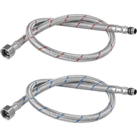 2er-pack Anschluss-schläuche – G3/8 X M10 – Verlängerung Für Anschluss-schläuche – 60 Cm – Edelstahl – Für Einhebelmischer