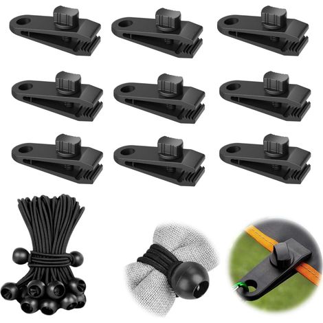 10 Sets Clip De Bâche, Tente Pince Bâche, Auvents Clip Auvents, Pince Tendeur Corde Élastique, Clip De Bâche Ball Bungee Corde Pour Tentes, Couvertures, Auvents, Camping