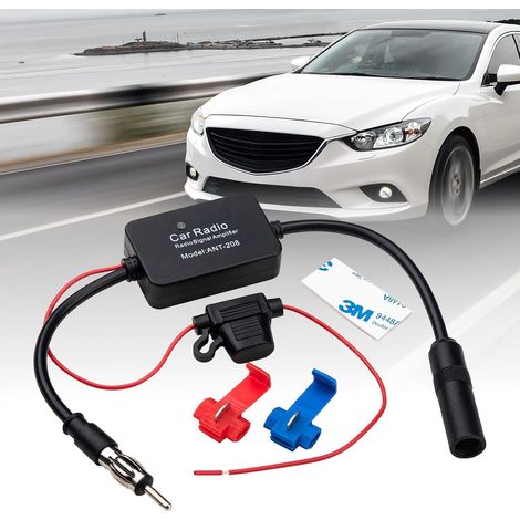 Kfz-radio-antennenverstärker, Universeller 12v-24v-fm-autoantennenverstärker, Hohe Verstärkung, Geringes Rauschen, 25 Db, Mit Klebeband Und Rotem Clip, Für Kfz-radio-fm-antenne