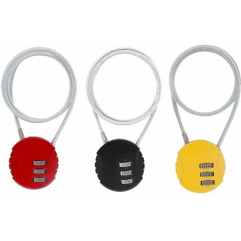 3-stellige Zahlenschlösser, 3-teiliges Anti-diebstahl-set Für Helme, Gepäckschloss, Zahlenschloss Für Alle Gepäckstücke Und Fahrräder (schwarz, Rot, Gelb)