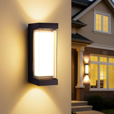 Wandaussenleuchte, Elektrisch Betrieben, 1 Stück, Auf- Und Abwärtslicht Für Haustür, 16 W, Wasserdicht Ip65 (schwarz, Quadratisch)