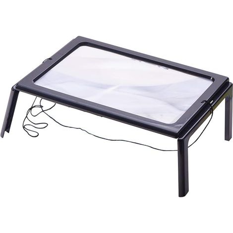 Lese Lupe Mit 4 Led-lichtern, 3-fache Vergrößerung, Beleuchtete Rechteckige A4-lupe Mit Standlupe