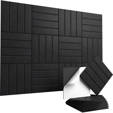 12 Stück Selbstklebende Akustikpaneele – Hochdichte Schalldämmende Wandpaneele 30 X 30 Cm Zur Geräusch- Und Echoreduzierung, Schwarz
