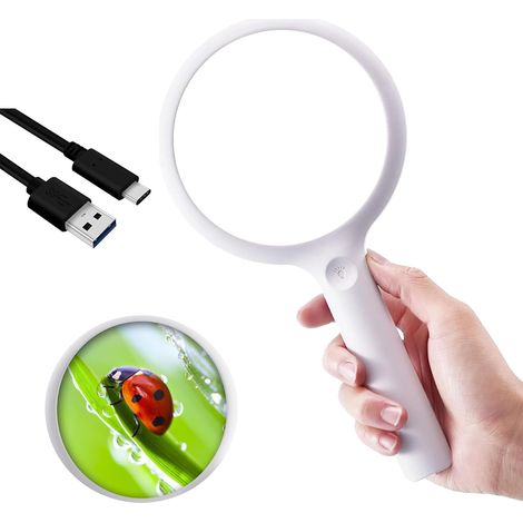 Lesehilfe 30x 60x Mit 33 Leds, Led-lupe, Große Lupe, Per Usb Wiederaufladbar, Für Senioren, Weiß