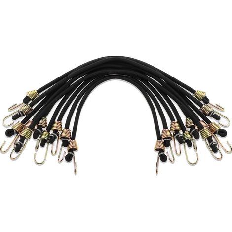 Set Mit 10 Kleinen Elastischen Spannseilen Mit Haken, Schwarze Mini-gummispanngurte (25 Cm), Für Outdoor-camping, Elastische Befestigungsriemen