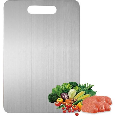 Beidseitig Verwendbares Schneidebrett Aus Edelstahl 304, Bpa-frei, Geeignet Zum Schneiden Von Fleisch, Brot, Gemüse Und Obst, 34 X 23 Cm.