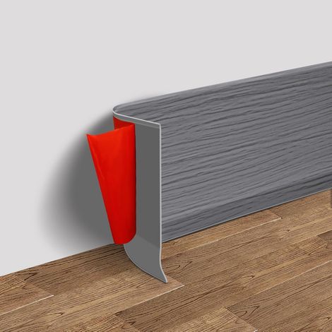 Wandsockelle Aus Vinyl, Flexible Und Selbstklebende Zierleiste Aus Gummi, 10 Cm X 6 M, Muster In Mittelgrauer Holzoptik.