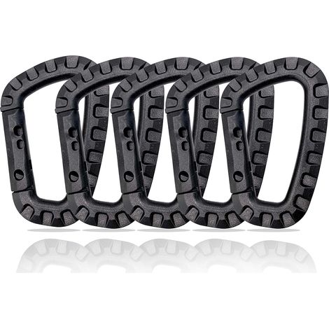 Kunststoffkarabiner – Set Von 5 – Taktischer Militärkarabiner In Schwarz Mit Federverschluss – Robuster D-förmiger Karabiner Für Rucksack, Camping Und Outdoor – Karabiner