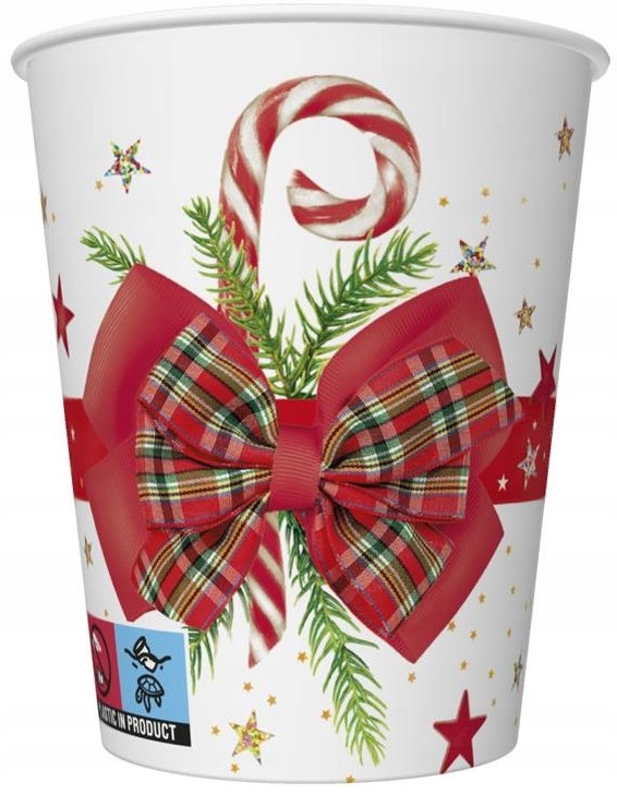 Pappbecher Schleife Weihnachten Feiertag Stern 250ml 8 Stück.