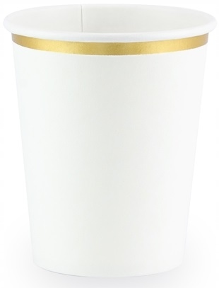 Pappbecher, Weiß, Goldrand, 260 Ml, 6 Stück.
