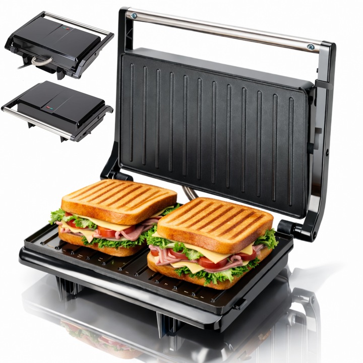 Sandwichmaker 900w Mit Antihaftbeschichtung, Für 2 Sandwiches, 90°-öffnung, Kochfläche 22 X 14 Cm, Schnellaufheizung, Überhitzungsschutz