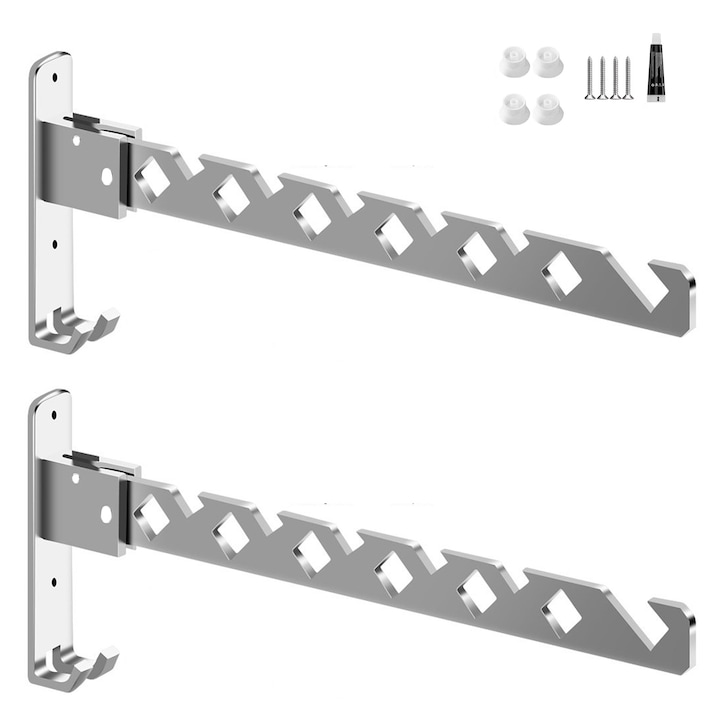 2er-set Faltbare Kleiderbügelhalter Von Axroad Mall, Mit 6 Haken, 180° Drehbar, Rostbeständig, Wasserdicht, 2 Montagemöglichkeiten (nageln Und Kleben), Wandmontage, Ideal Für Zuhause Und Büro, Alumini