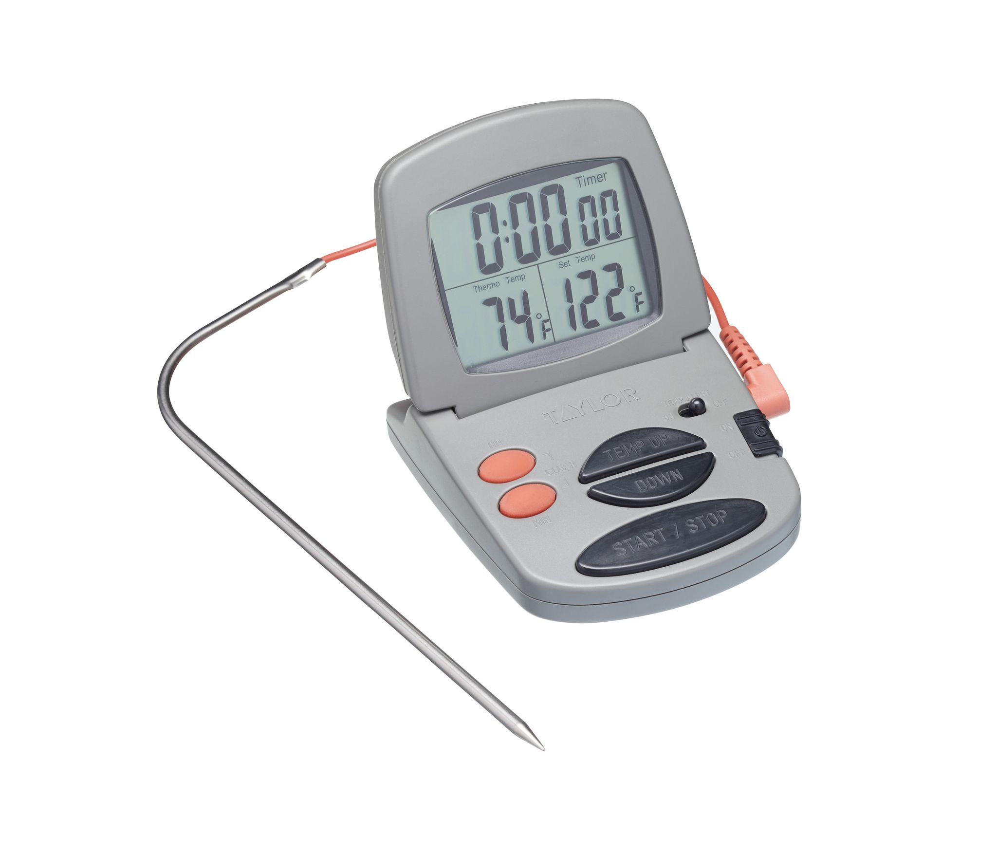 Taylor Pro Digitales Thermometer De Fleischofen, Sensor De Multifunktionales Präzisionsgaren Mit Digitalem Timer, Geeignet Für Fleisch Und Grill, Kunststoff/edelstahl Grau