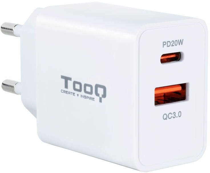 Ladegerät Usb-a Qc3.0 18w Usb-c Pd 20w 5v/9v/12v Tooq Tqwc-2sc04wt