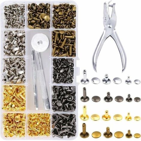 360 Nieten Aus Leder – Doppelter Kappen-nietensatz Aus Metall, Röhrenförmige Nieten In 3 Größen, Mit Lochzange, 3-teiliges Set Und Montagekit Für Lederarbeiten, Reparatur Und Dekorative Anwendungen, 4