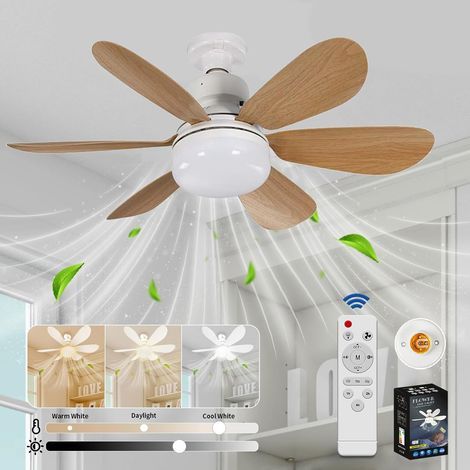 Deckenventilator Mit Licht Und Fernbedienung, Dimmbarer Led-deckenventilator Mit Integrierter 40w E27 Lampe, 6 Flügeln, 3 Geschwindigkeiten, Leise, Für Wohnzimmer, Schlafzimmer, Schlafzimmer (holzmase