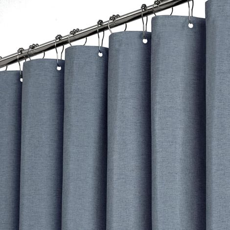 Duschvorhang Aus Strukturiertem, Strapazierfähigem Polyester Mit 12 Kunststoffhaken, Wasserdicht Und Dekorativ, 180 X 200 Cm, Blaugrau