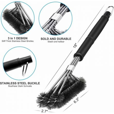 Brosse Barbecue, 3 In 1 Grillreinigungsbürste, Lange Griff, Edelstahlborsten Zum Schnellen Und Effektiven Reinigen Aller Grills