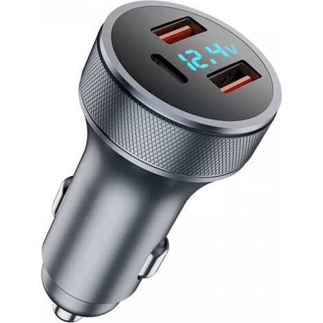 72w Kfz-ladegerät Für Zigarettenanzünder Usb, Schnellladegerät Aus Metall, Dual-usb-kfz-ladegerät Mit Led-voltmeter