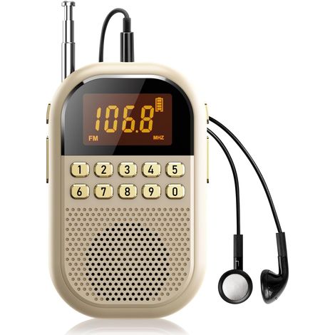 Tragbarer Ukw/mw-radio: 1100-mah-akku, Großer Lautsprecher, Praktisch Zum Hören Beim Gehen, Champagner