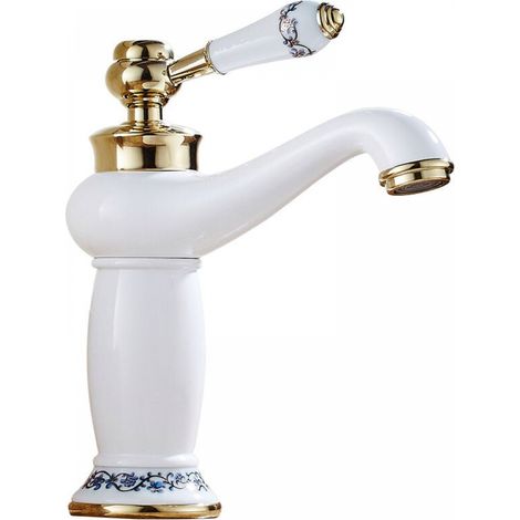 Antiker Waschtischhahn Aus Messing Und Keramik Für Das Badezimmer, Blau-weißer Porzellan-mischbatterie-hahn, Küchenarmatur Für Warm- Und Kaltwasser (ohne Wasserschlauch)