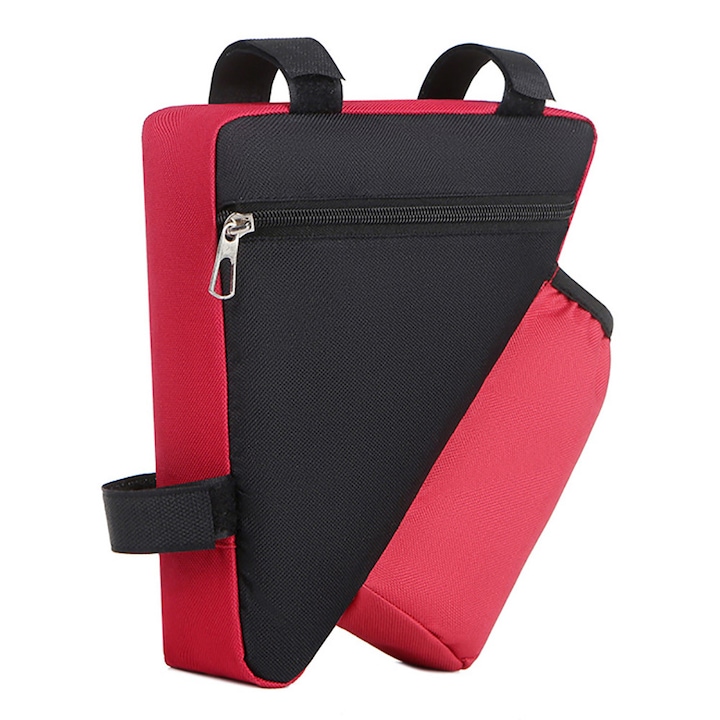 Dreieckige Fahrradtasche, 22 X 19 X 6 Cm, Schwarz Und Rot, Mit Flaschentasche, 3 Verstellbaren Gurten