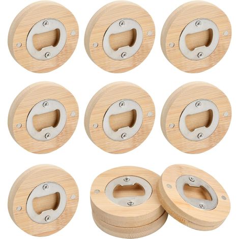 10er-pack Flaschenöffner, Kapselheber, Korkenzieher Flaschenöffner Rund Aus Holz, Flaschenöffner Aus Holz Verdickt Und Bruchfest, Aus Edelstahl, Mit Magnet (6,5 Cm Durchmesser)